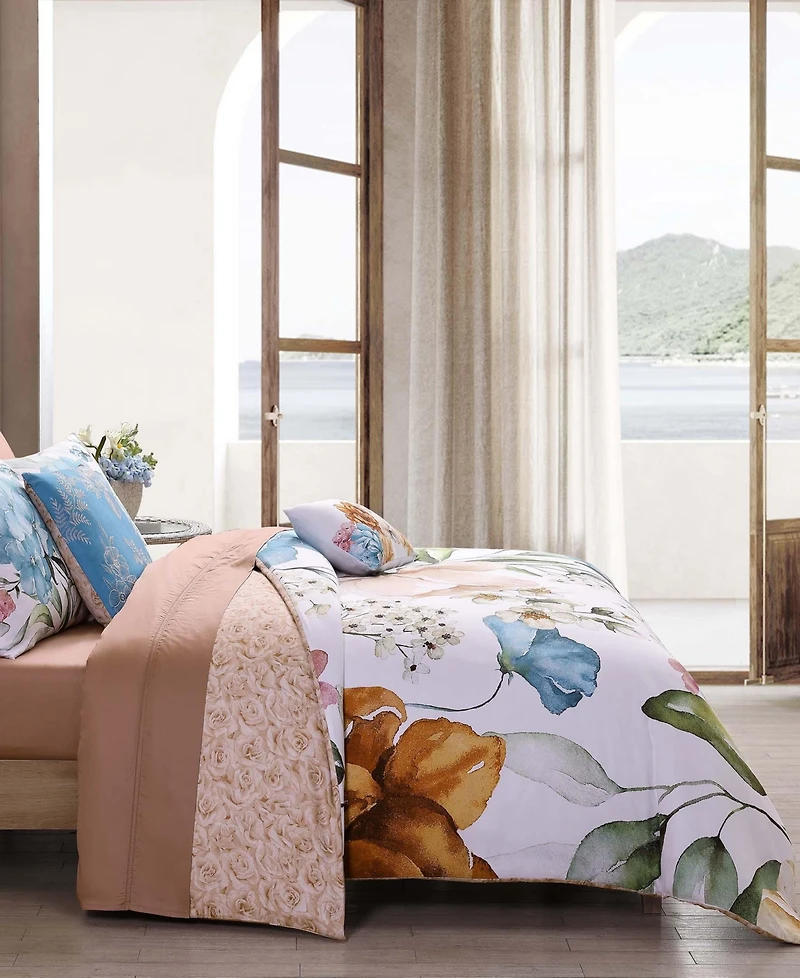 Bebejan Maia Blue Bedding 200 Thread Count 100% Cotton Sateen 5 Piece Reversible King Comforter Set