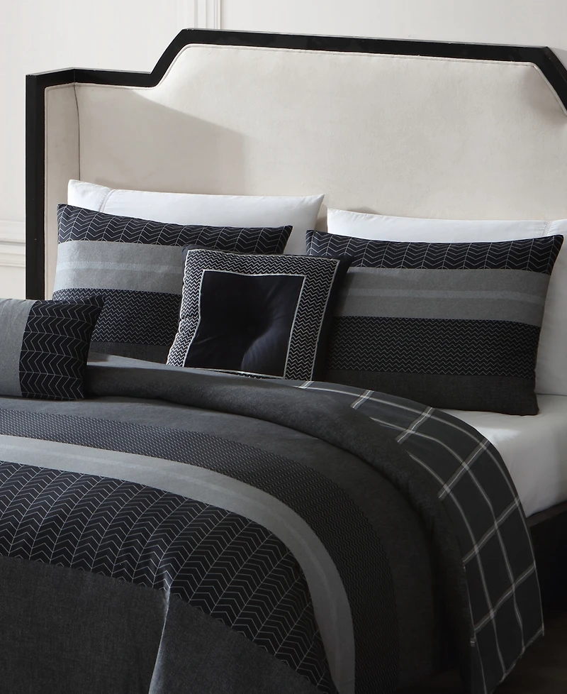 Bebejan Kyle Black Bedding 200 Thread Count 100% Cotton Sateen 5 Piece Reversible King Comforter Set
