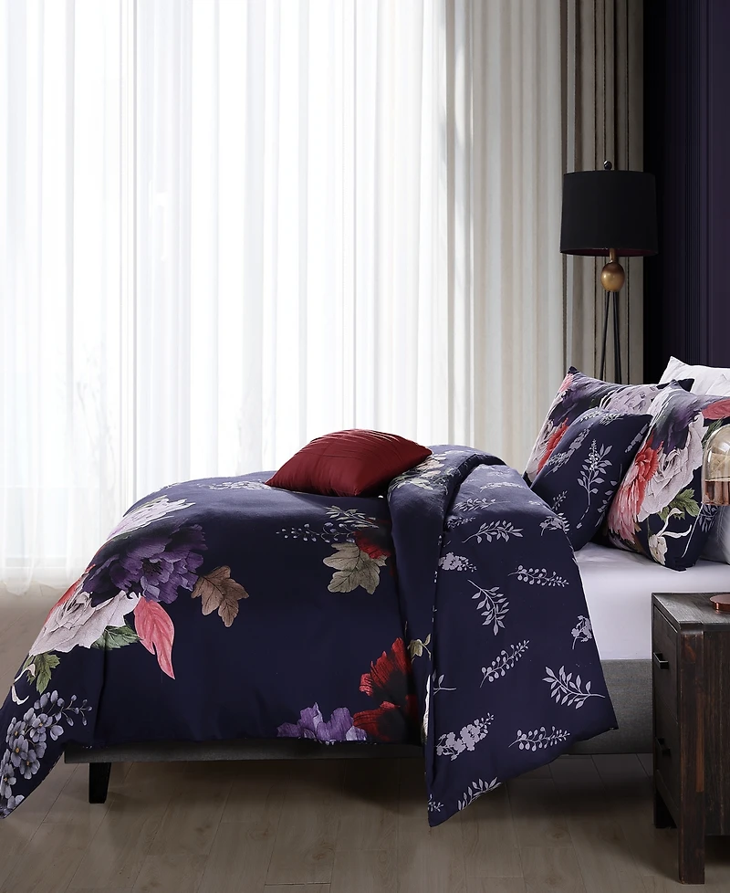 Bebejan Deep Purple Garden Bedding 200 Thread Count 100% Cotton Sateen 5 Piece King Size Reversible Comforter Set