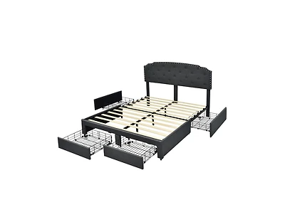 Platform Bed Frame with 4 Storage Drawers Adjustable Headboard