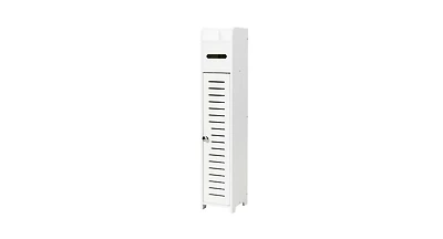 Slickblue Small Bathroom Storage Corner Floor Cabinet-White