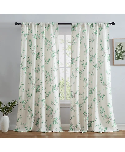 Hlc.me Jasmine Floral Patterned Room Darkening Curtain Rod Pocket Pole Top Panels