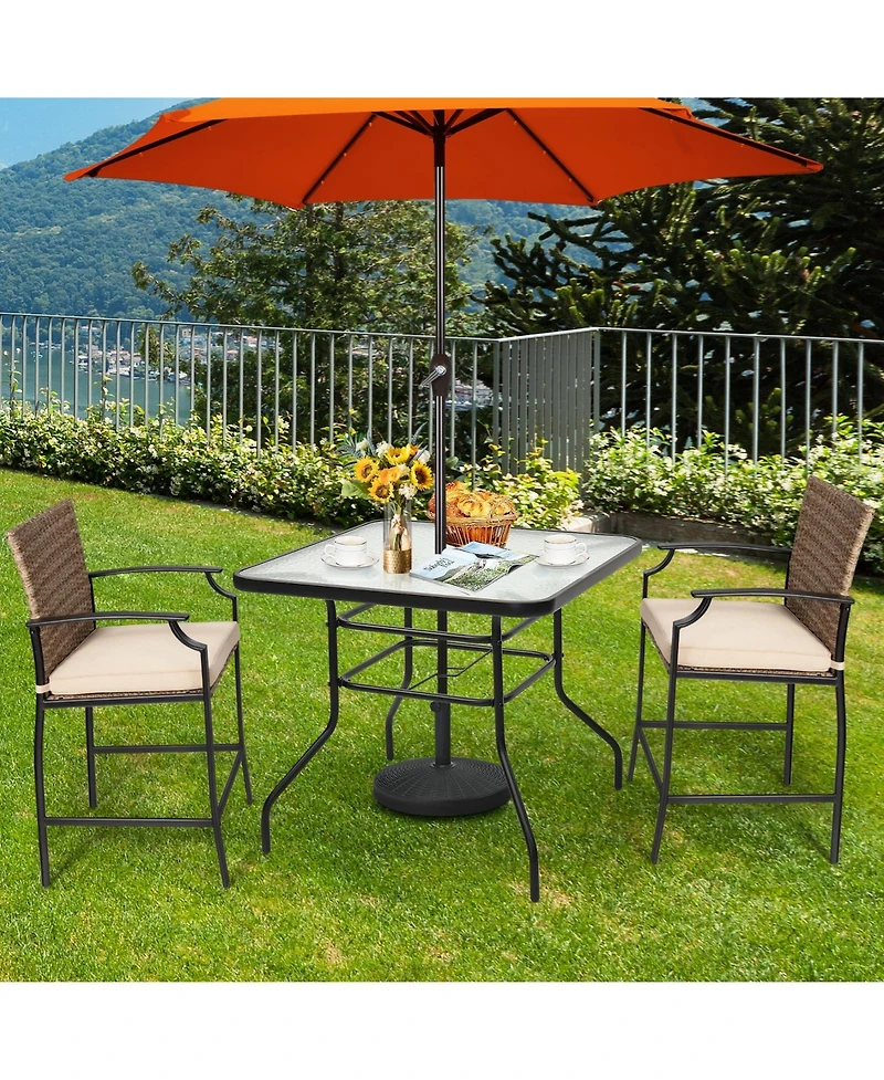 Slickblue 32 Inch Patio Tempered Glass Steel Frame Square Table