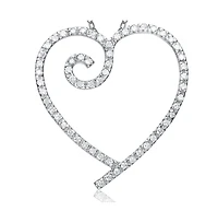 Genevive Sterling Silver White Gold Plated Cubic Zirconia Heart With Swirl Pendant