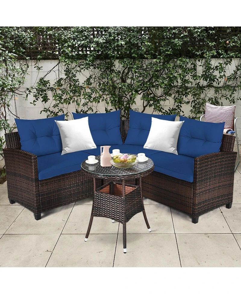 Slickblue 4 Pieces Outdoor Cushioned Rattan Furniture Set