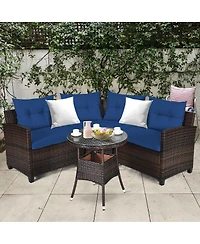Slickblue 4 Pieces Outdoor Cushioned Rattan Furniture Set