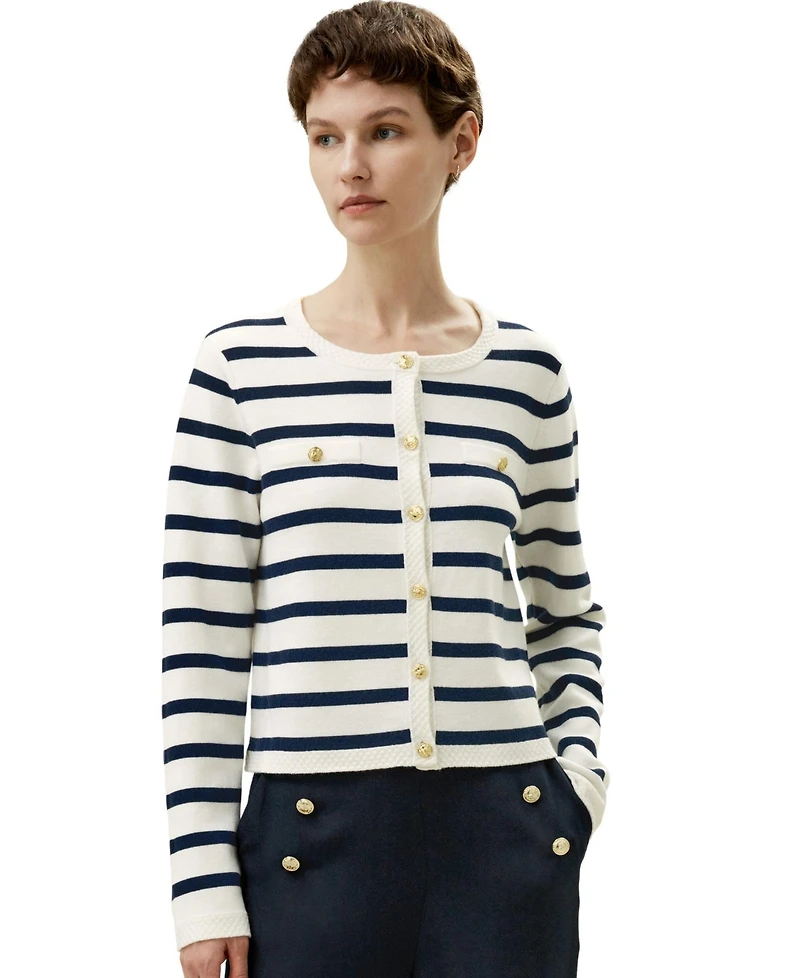 Lilysilk Women's Gariana Striped Wool Cardigan