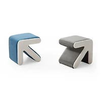 Modern Velvet Upholstered Stool & Coffee Table, Blue+Beige