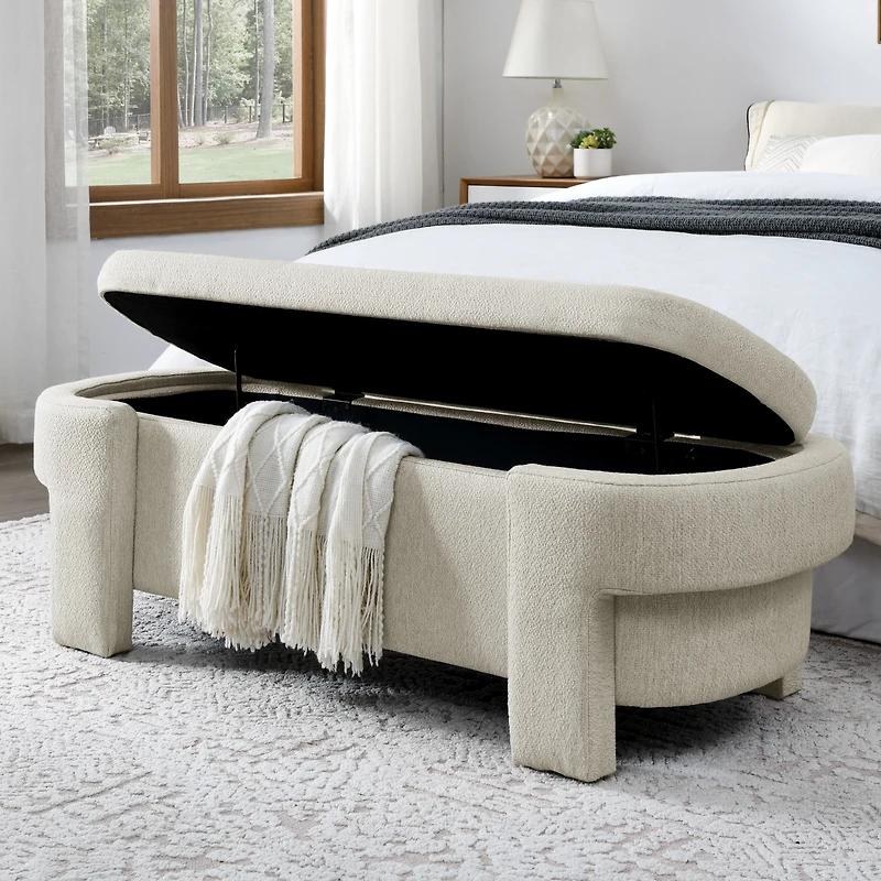Streamdale Beige Upholstered Storage Bench (51.5"X20.5"X17")