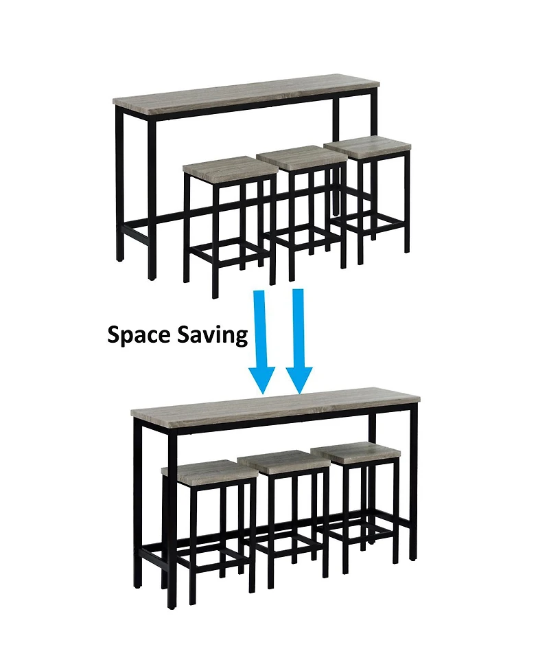 Simplie Fun Counter Height Extra Long Dining Table Set With 3 Stools Pub Kitchen Set Side Table With Foot