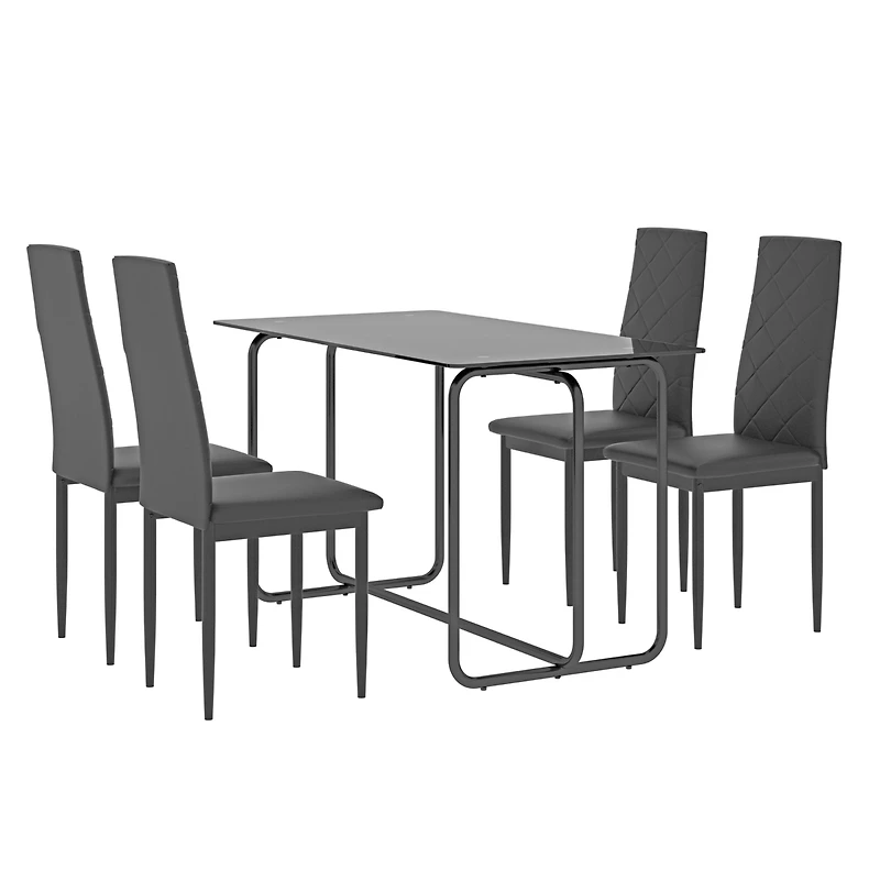 1-Piece Rectangle Dining Table With Metal Frame, Tempered Glass Dining Table For Kitchen Room, Black