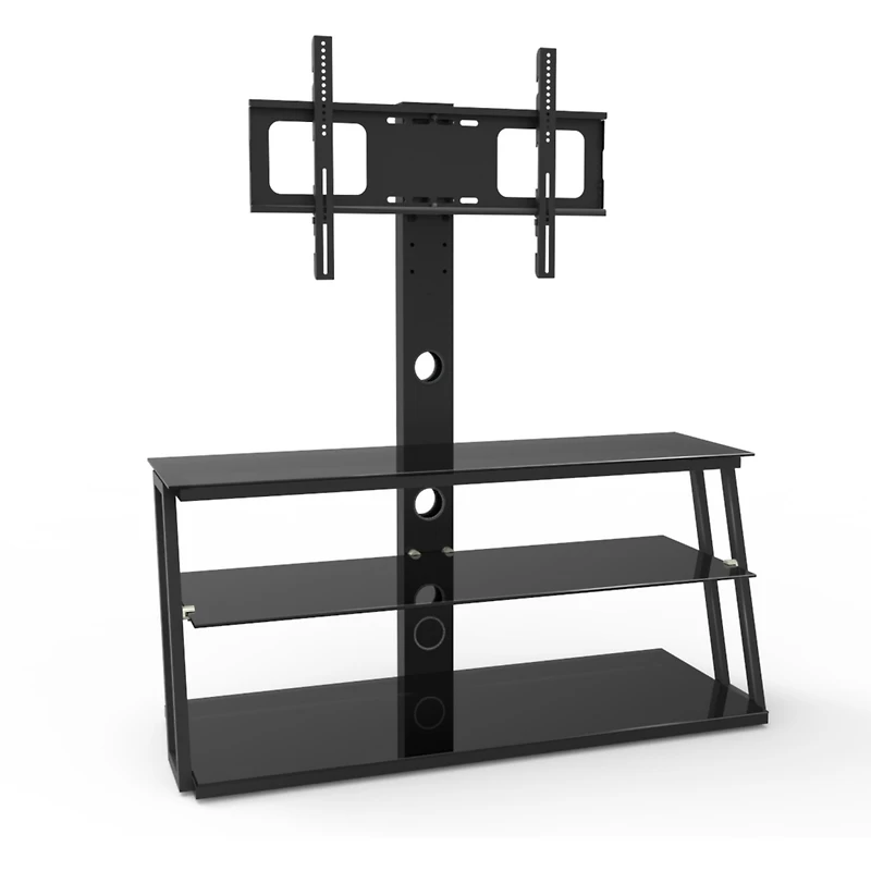 Streamdale Furniture Black Multi-Function Angle And Height Adjustable Tempered Glass Tv Stand