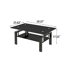 Tempered Black Glass Coffee Table, 2-Layers Tea Table
