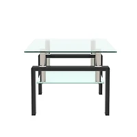 Modern Black Glass Coffee Table Set for Living Room