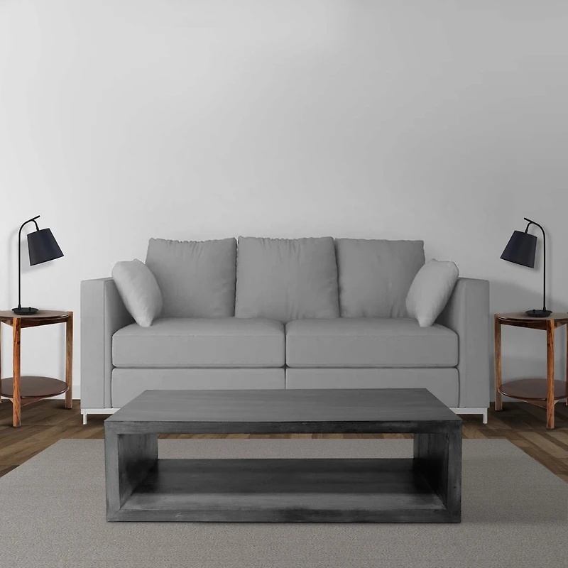 Streamdale Furniture 58" Cube Shaped Wooden Coffee Table With Open Bottom Shelf, Charcoal Gray