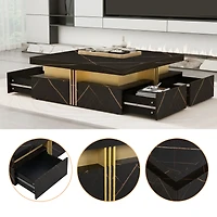 Streamdale Modern Black Square Storage Coffee Table With 4 Drawers