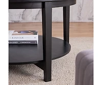 Streamdale Round glass top solid wood storage coffee table, black