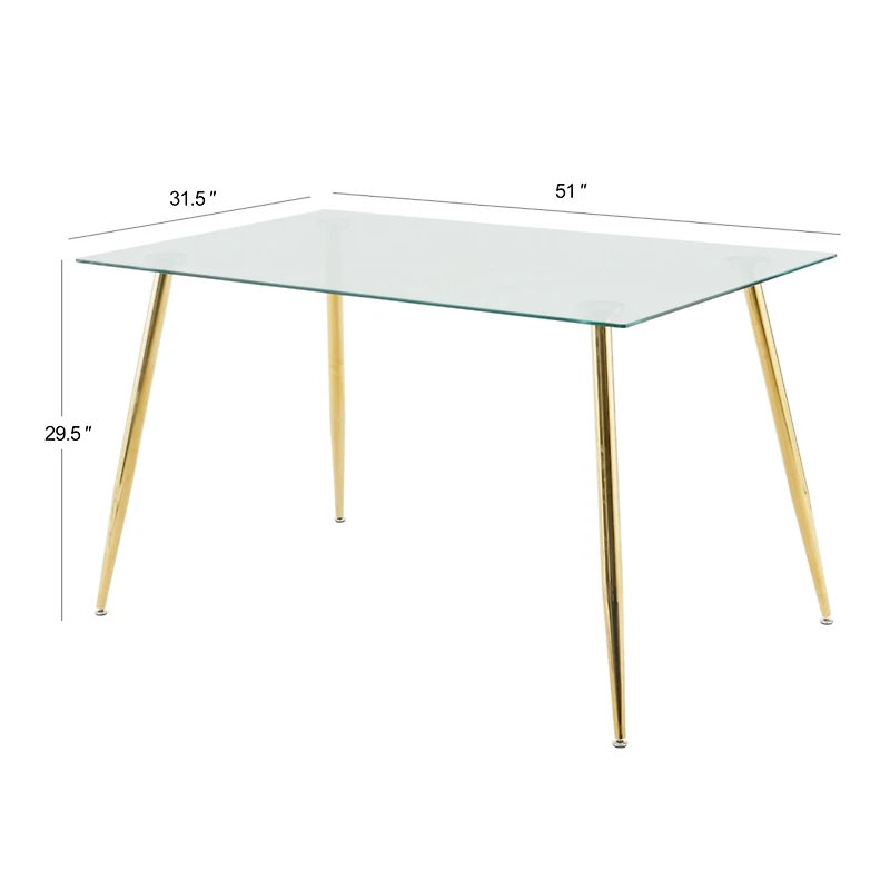 Streamdale Furniture Modern 51" Glass Dining Table, Gold Metal Legs
