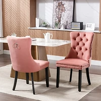 Nikki Collection Modern, High-end Tufted Solid Wood Contemporary Velvet Upholstered Dining Chair with Wood Legs Nailhead Trim 2-Pcs Set, Pink