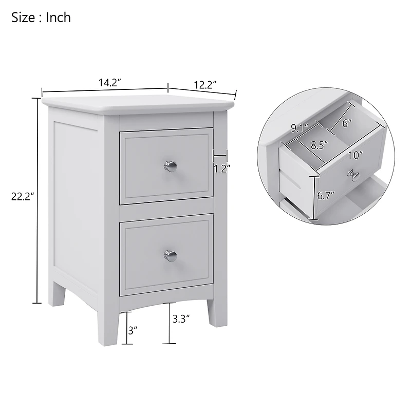 Streamdale 2 Drawers Solid Wood Nightstand End Table
