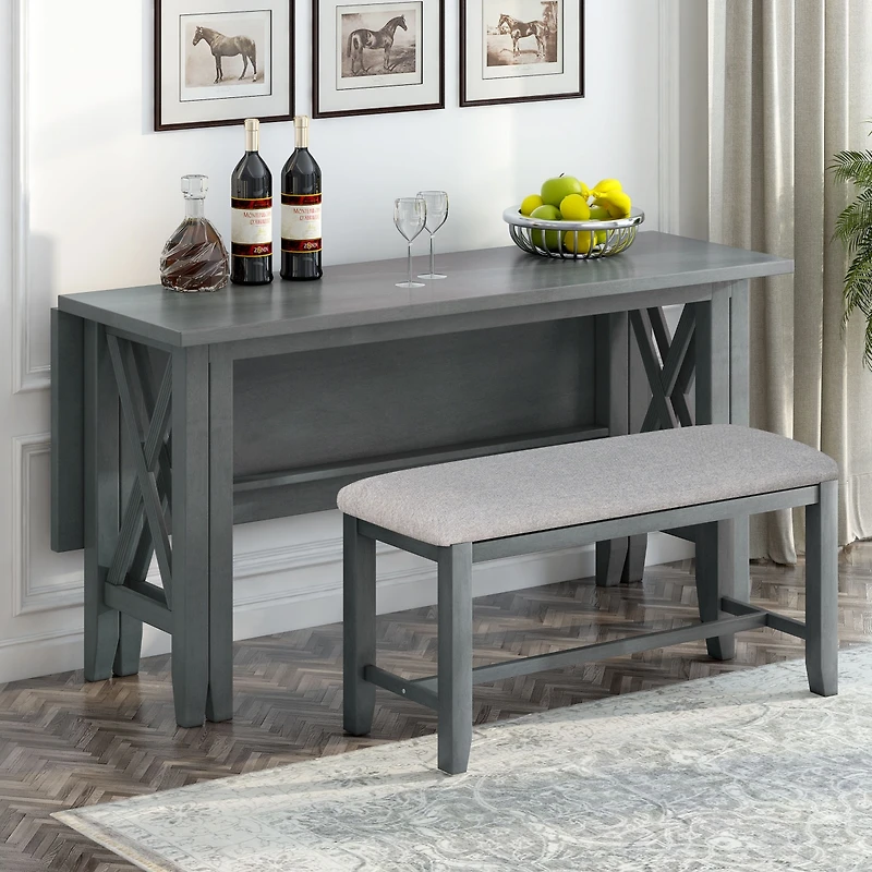 Streamdale Foldable Solid Wood Family Dining Set (6-Piece)