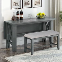 Streamdale Foldable Solid Wood Family Dining Set (6-Piece)
