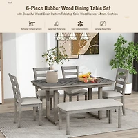 Simplie Fun 6-Piece Rubberwood Dining Table Set With Beautiful Wood Grain Pattern Table Top Solid Wood