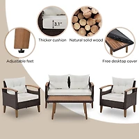Streamdale Rattan Patio Set with Wood Table (4 Pieces)