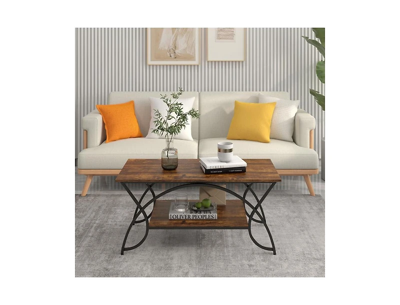 Slickblue 2-Tier Faux Marble Coffee Table with Marble Top and Metal Frame