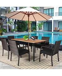 Slickblue 7 pieces Patio Rattan Cushioned Dining Set with Umbrella Hole