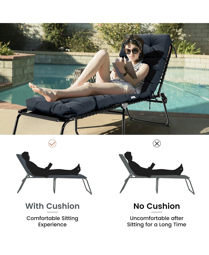 Slickblue Outdoor Lounge Chaise Cushion with String Ties for Garden Poolside