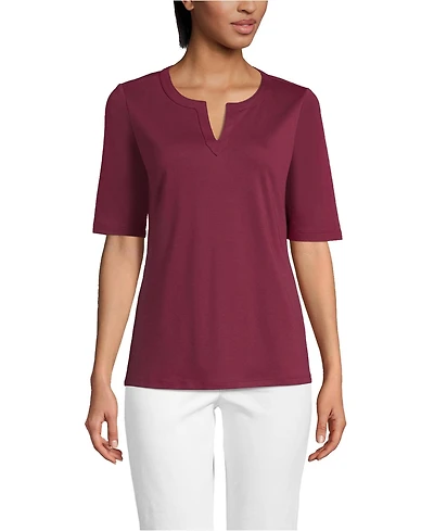 Lands' End Women's Cotton Polyester Modern Half Sleeve Splitneck