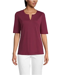 Lands' End Women's Cotton Polyester Modern Half Sleeve Splitneck