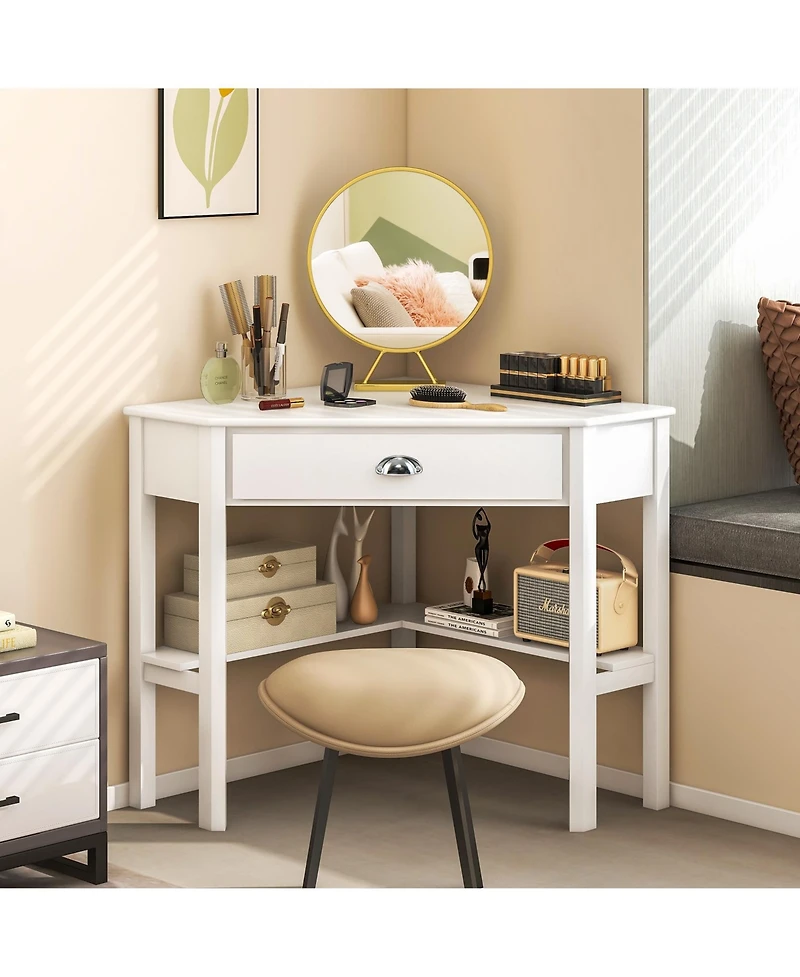 Corner Wooden Computer Desk for Home Office or Study, Compact Laptop Workstation