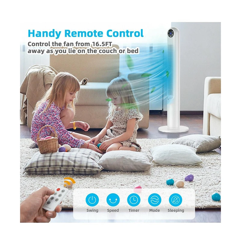 Slickblue 42 Inch 80 Degree Tower Fan with Smart Display Panel and Remote Control