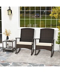 Slickblue 3 Piece Patio Rocking Set Wicker Chairs with 2-Tier Coffee Table