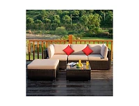 Slickblue 5 Pieces Outdoor Patio Rattan Furniture Set Sectional Conversation with Cushions