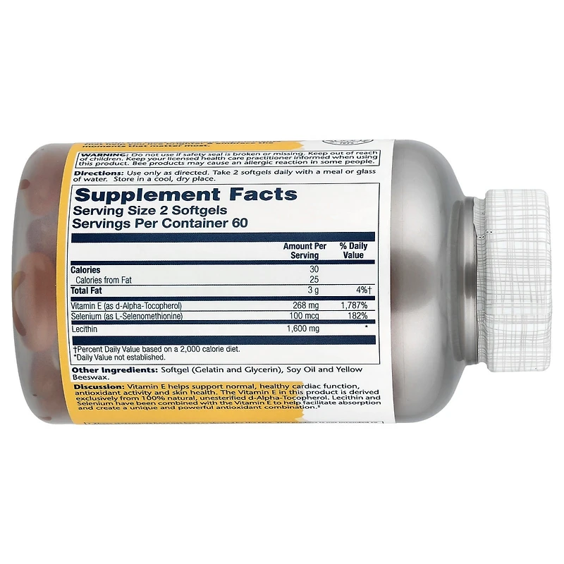 Solaray Bio E + Selenium with Lecithin - 120 Softgels
