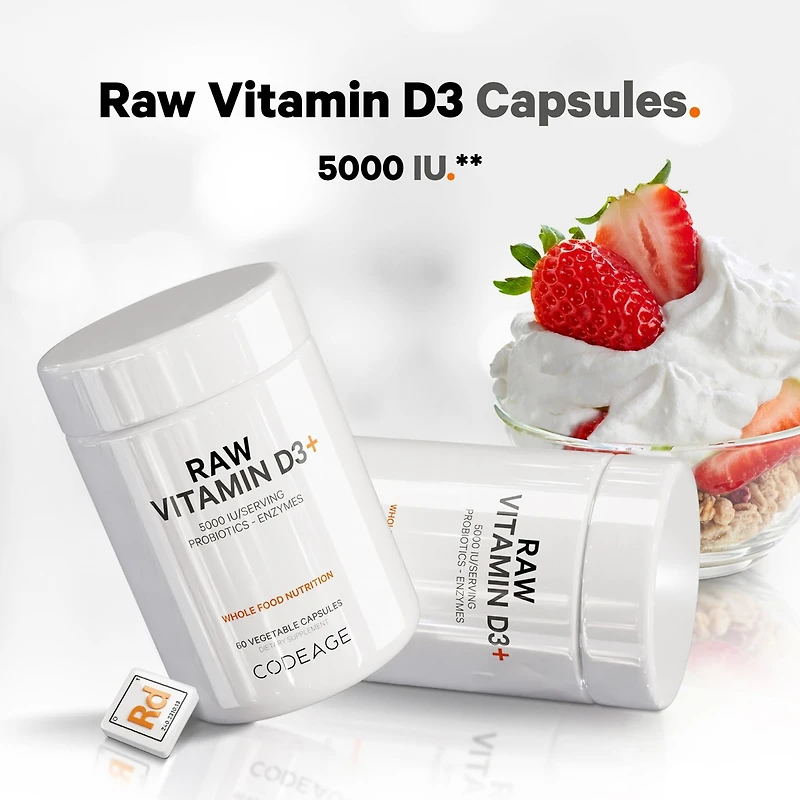 Codeage Raw Vitamin D3+ High Potency 5000 Iu Supplement From Saccharomyces Cerevisiae