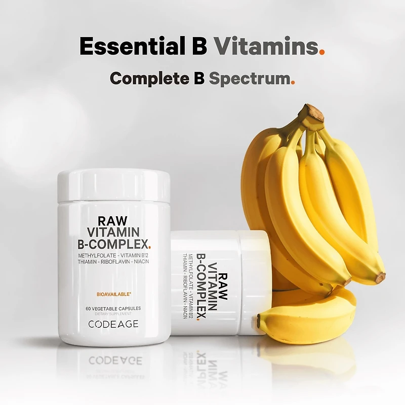 Raw Vitamin B-Complex Supplement - Essential B Vitamins with Probiotics, Digestive Enzymes, Fruits & Vegetables - 2-Month Supply - Methylfolate