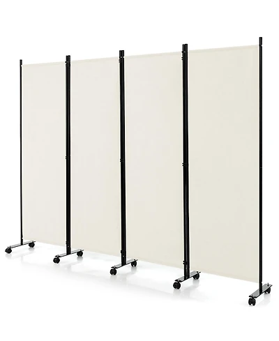 Slickblue 4-Panel Folding Room Divider 6 Feet Rolling Privacy Screen with Lockable Wheels