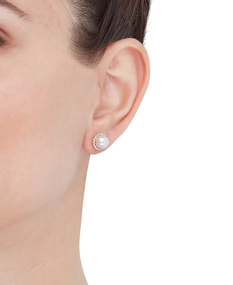 Honora Cultured Freshwater Pearl (7mm) & Diamond (1/6 ct. t.w.) Halo Stud Earrings in 14k Gold