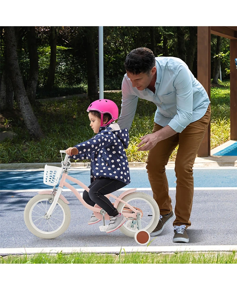 Gymax 14'' Kids Bicycle Children's Training w/ Removable Wheels & Basket Purple