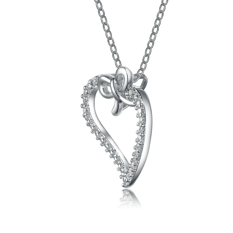 Sterling Silver Cubic Zirconia Heart and Bowtie Necklace