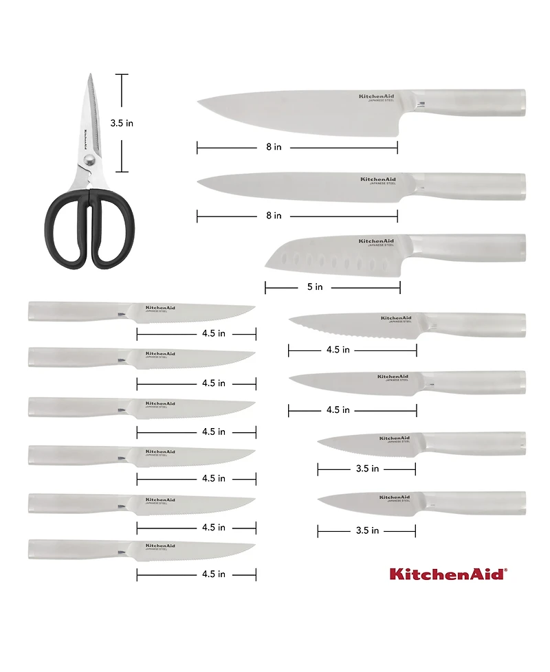KitchenAid Gourmet 15-Pc, Japanese Steel Knife & Sharpener Block Set