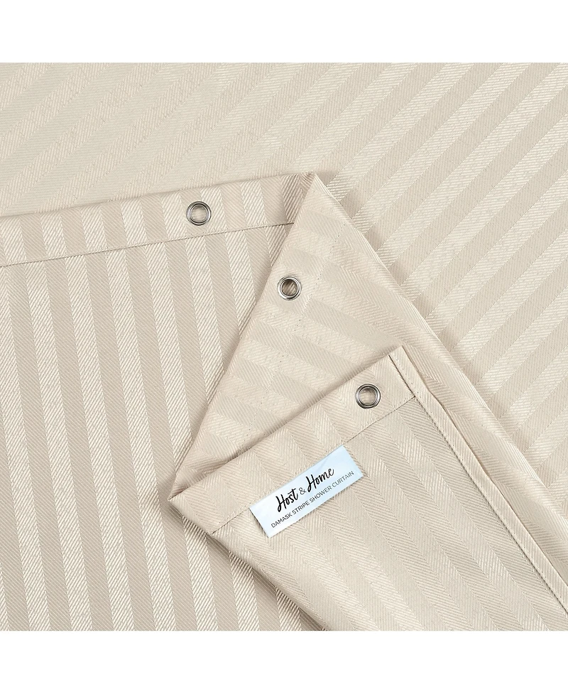 Host & Home Damask Shower Curtain Set with 12 Metal Rolling Rings, Weighted Hem, Rust-Proof Grommets, Fine 100% Polyester Yarn, 72x72, Three Proof Tre