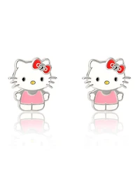 Hello Kitty Sanrio Light Pink Shirt Crystal Stud Earrings