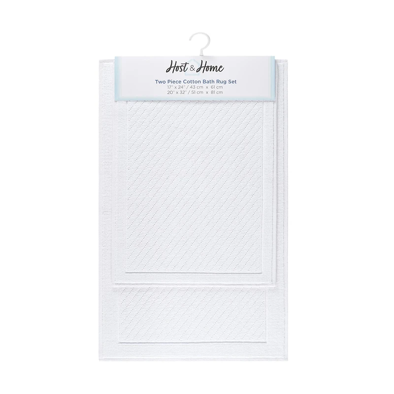 Host & Home Cotton Bath Rug, Stylish Textured Woven Design, Slip Resistant Backing, 5 Color Options, 2-Piece Set - 17x24 & 20x32
