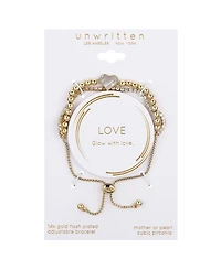 Unwritten Cubic Zirconia Mother of Pearl Heart Beaded Double Strand Bolo Bracelet