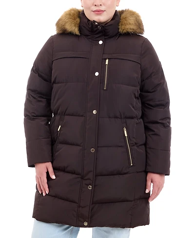 Michael Michael Kors Plus Size Faux-Fur-Trim Hooded Puffer Coat, Created for Macy's